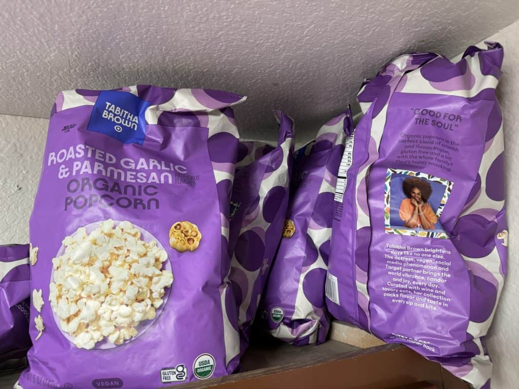 Tabitha Brown Popcorn Bag of Tabitha Brown’s Roasted Garlic Vegan Popcorn at Target