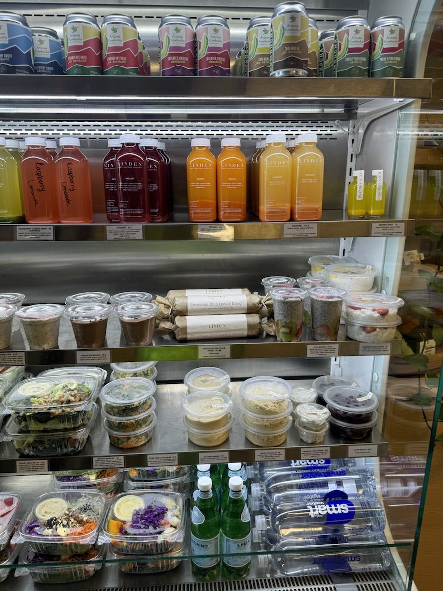 Linden Organic Review - picture of refrigerator with cold pressed juices